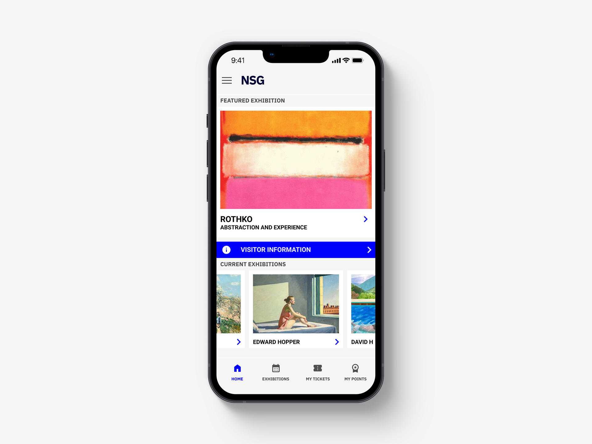 User interface mockup for the New Street Gallery app